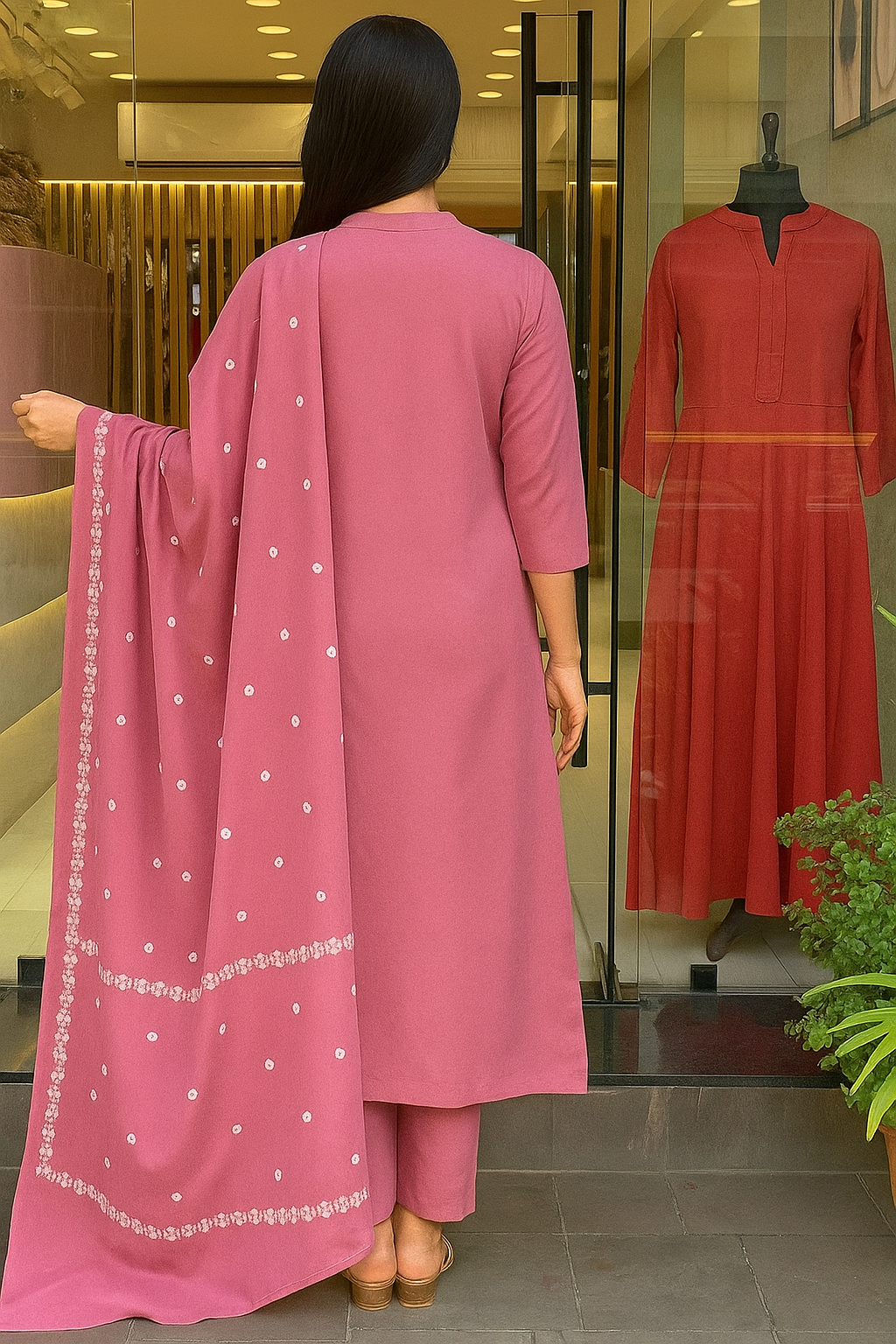 Pink Cotton Kurta Pant Set With Heavy Thread Embroidery Work