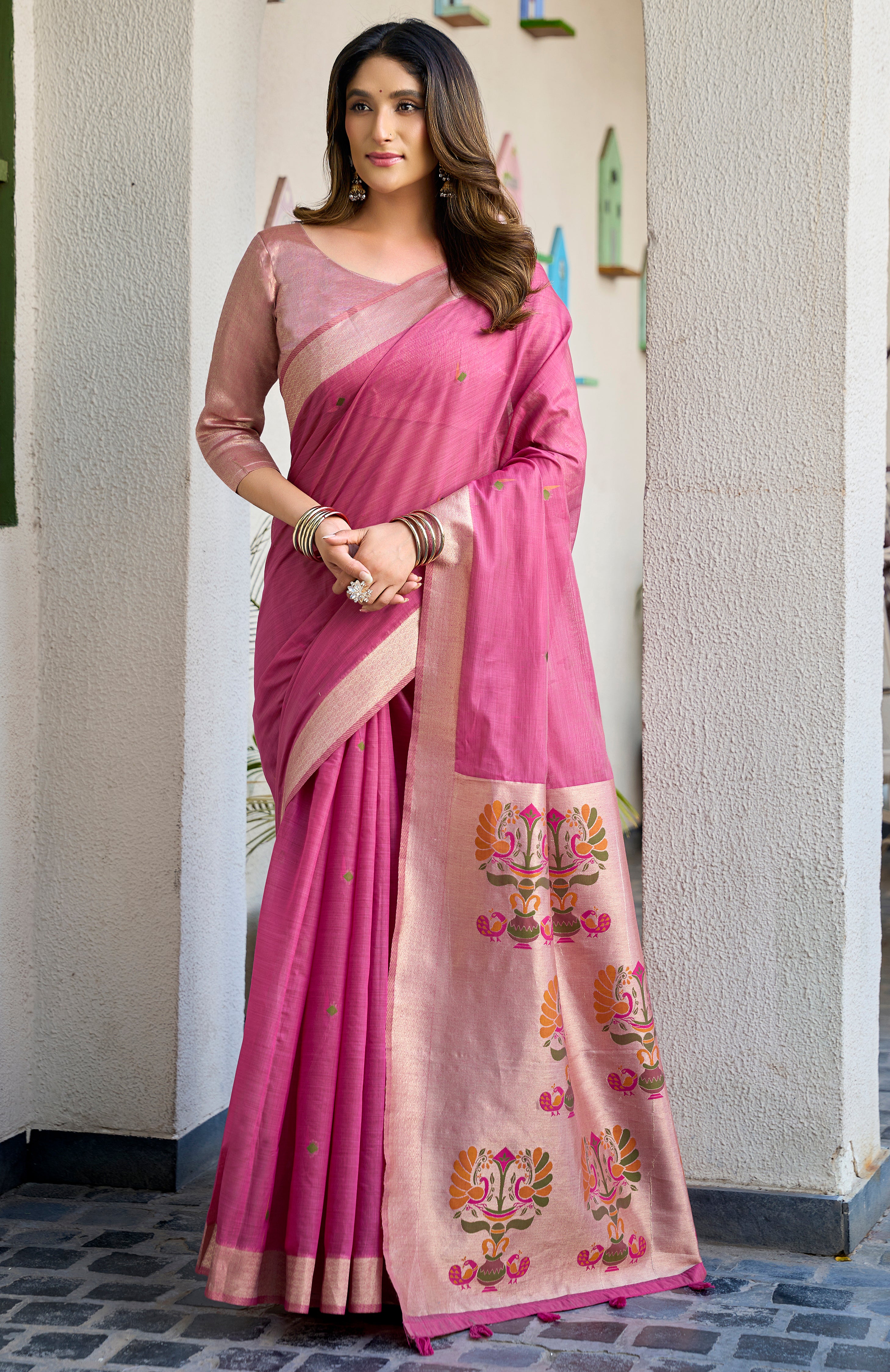 Pink Cotton Saree with Premium Jacquard Zari Border Design