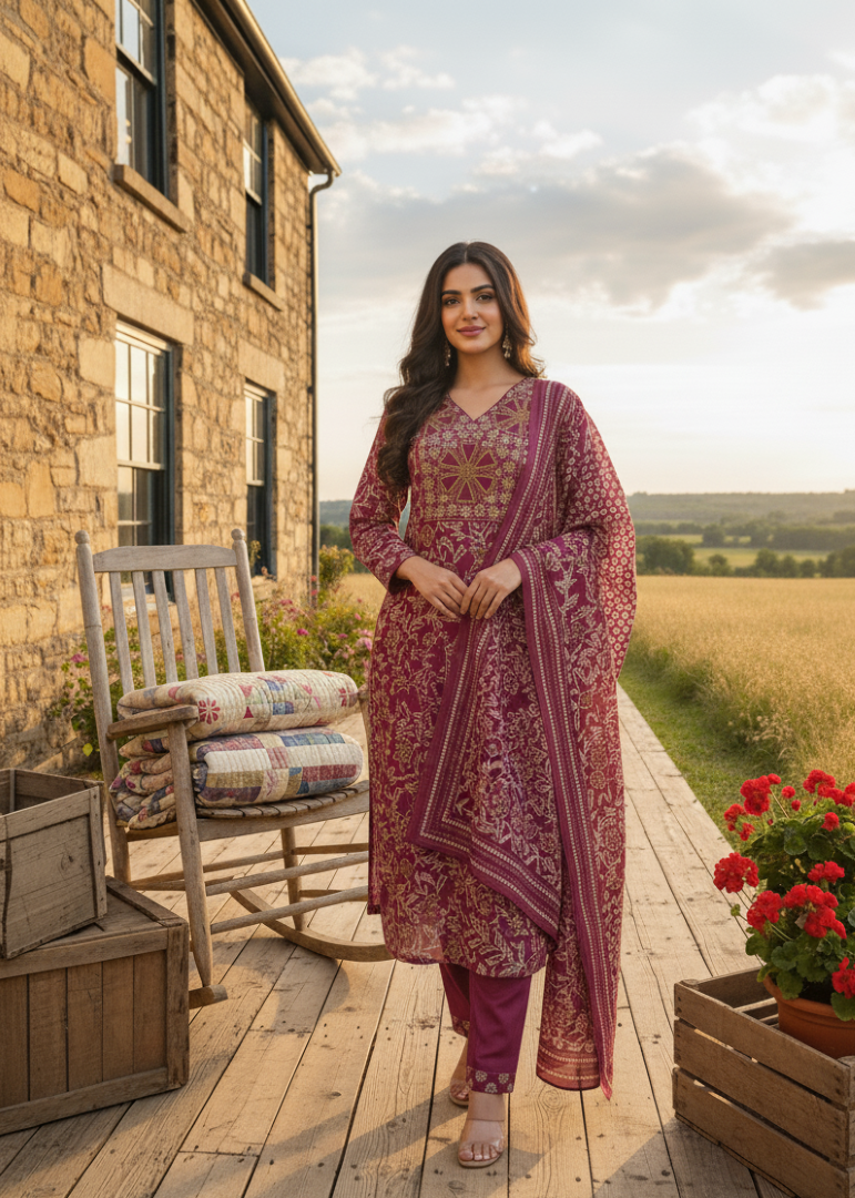 Pink Cotton Silk Designer Suit Set With Artisan Embroidery