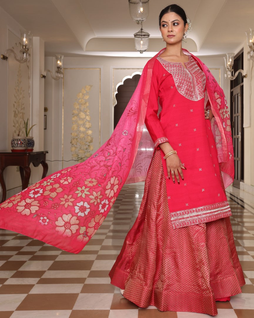 Pink Cotton Silk Designer Suit Set With Artisan Embroidery