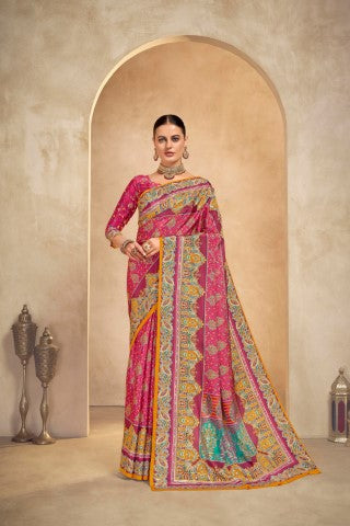 Pink Crepe Silk Position Digital Foil Printed Saree