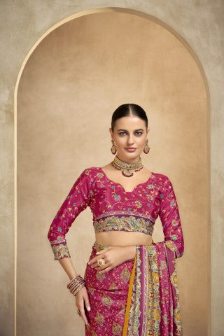 Pink Crepe Silk Position Digital Foil Printed Saree