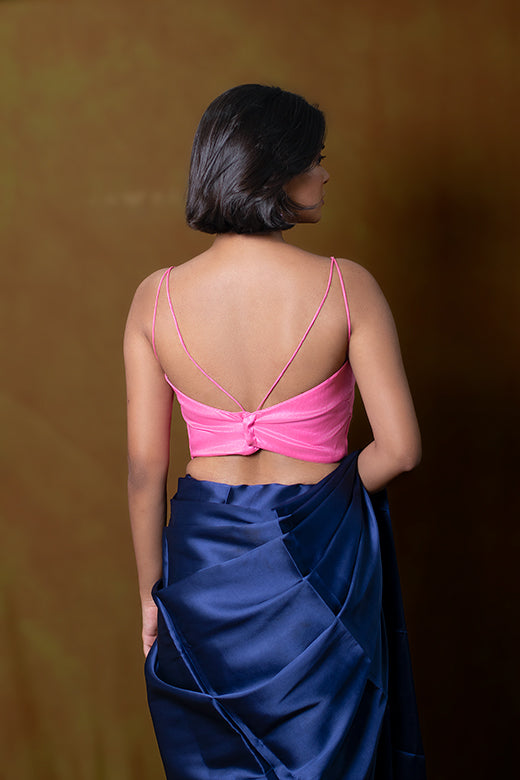 Pink Crop Top in Art Silk with double noodle Strap and V Neckline.