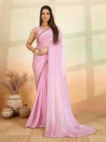 Pink Designer Beads Embroidery Work Fendy Satin Bollywood Style Saree