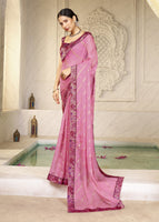 Pink Designer Digital Foil Printed Bollywood Style Chiffon Saree