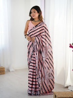 Pink Digital Printed Stylish Chinon Fanbric Glamorous Partywear Saree