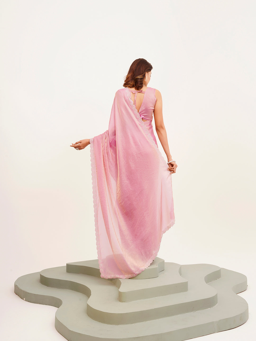 Pink Embellished Beads And Stones Silk Saree For Beautiful Partywear Saree
