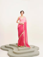 Pink Embellished Sequinned Chiffon Saree For Beautiful Partywear Saree