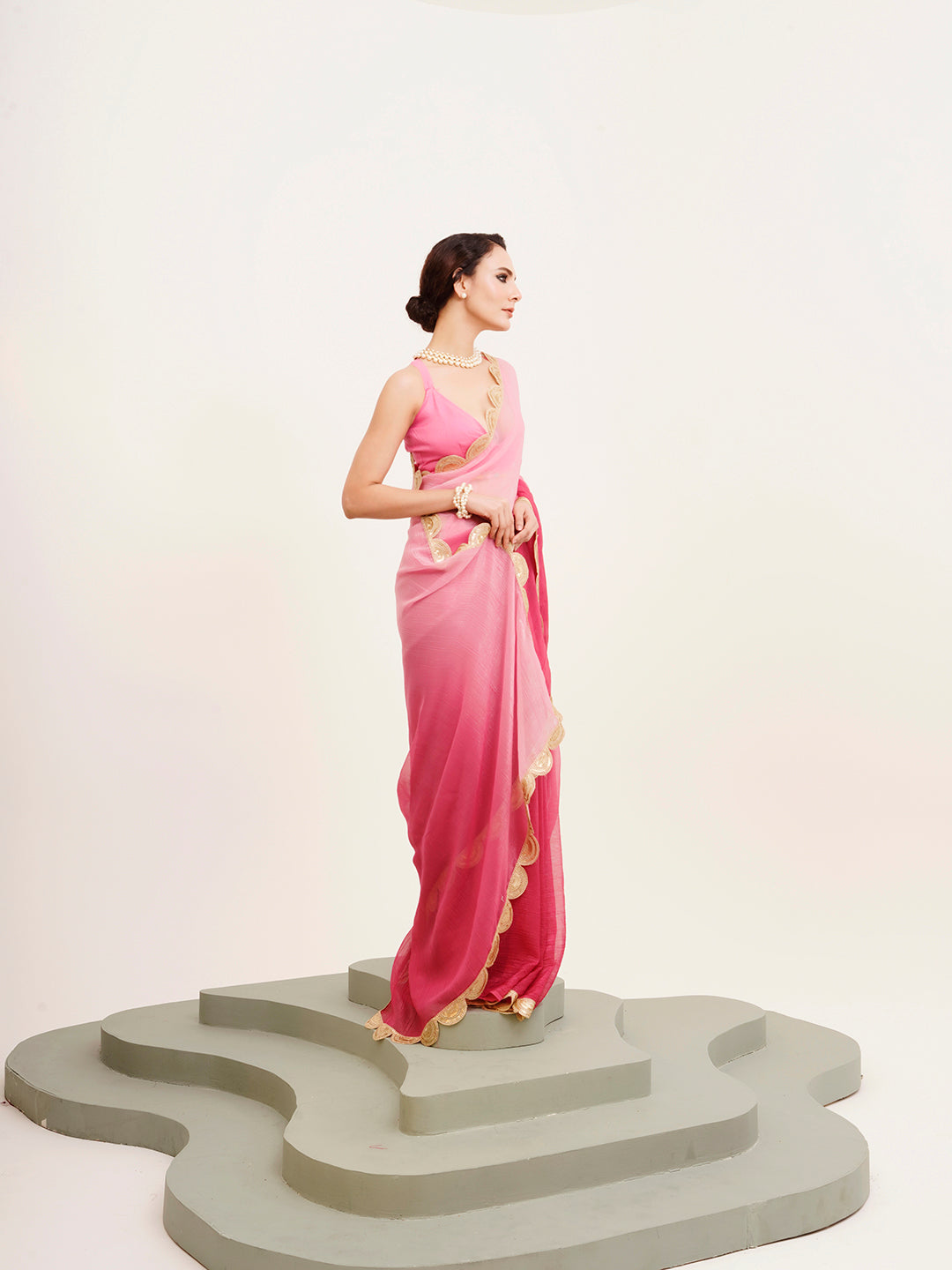 Pink Embellished Sequinned Chiffon Saree For Beautiful Partywear Saree