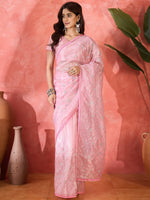 Pink Fancy Twill Net Sequins Embroidery Work Ceremonial Saree