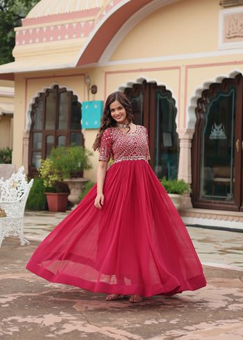 Pink Faux Blooming Suit With Embroidery Zari Sequins-work