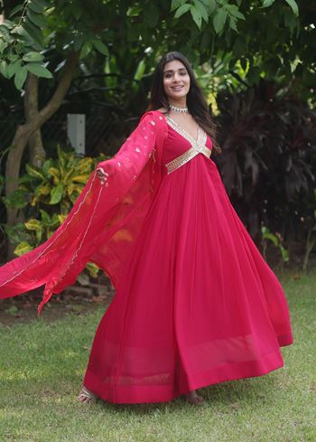 Pink Faux Blooming Suit With Embroidery Zari Sequins-work