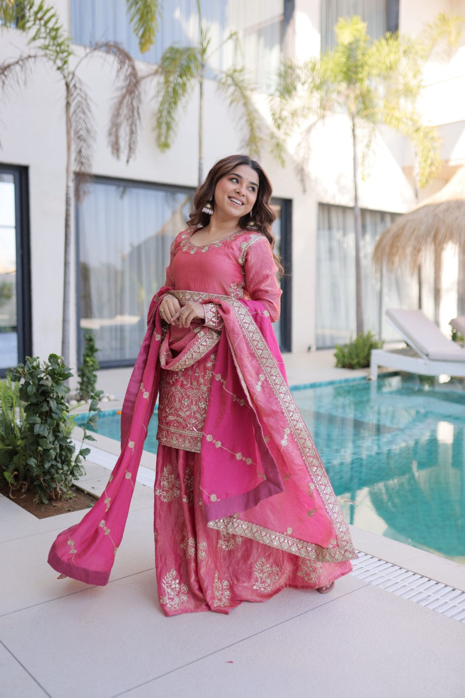 Pink Fendi Crush Designer Suit Set With Zari & Sequin Embroidery