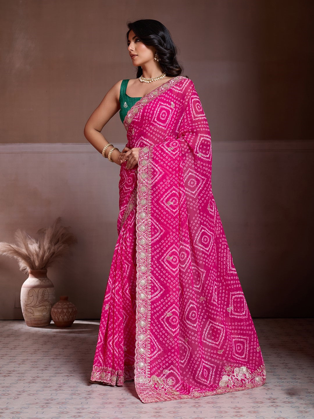 Pink Georgette Saree With Embroidery Premium Elegant Saree