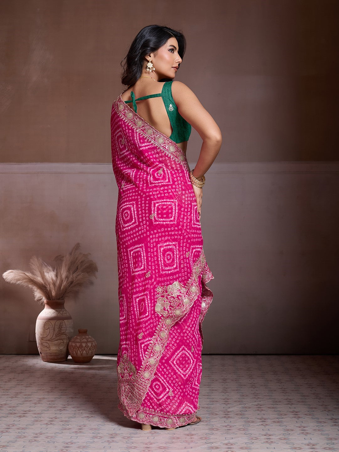 Pink Georgette Saree With Embroidery Premium Elegant Saree