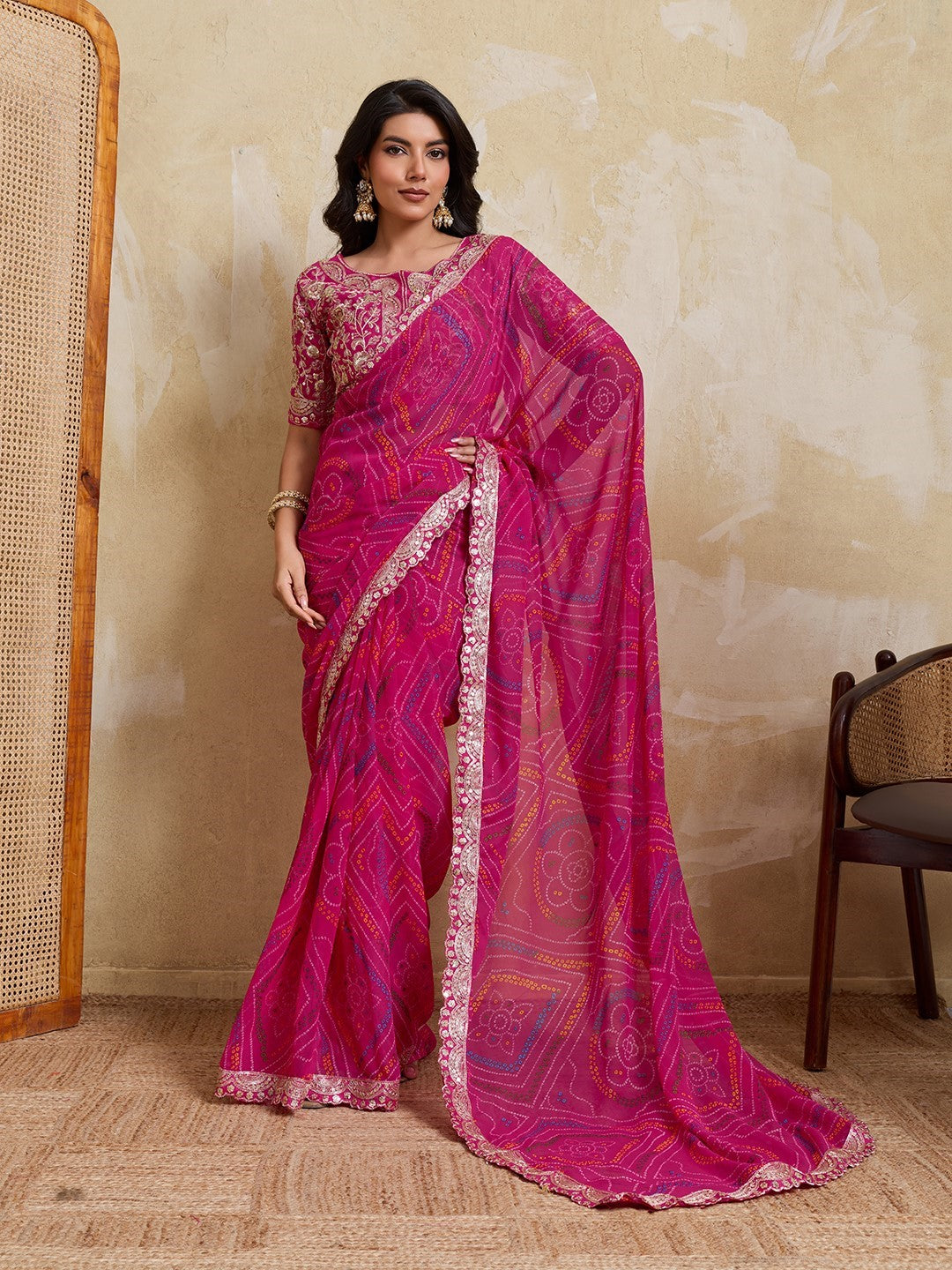 Pink Georgette Saree With Printed Classic Designer Saree