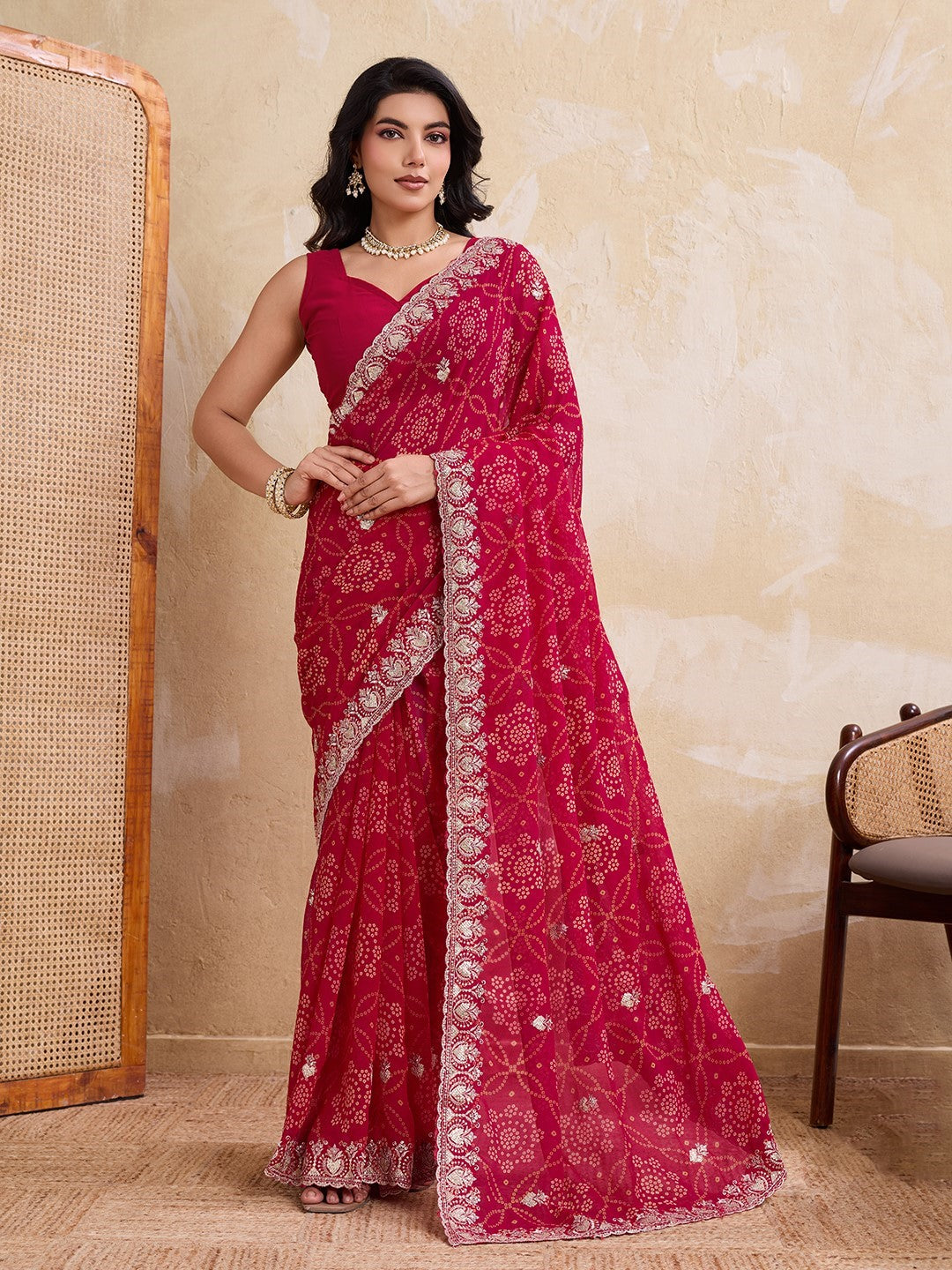 Pink Georgette Saree With Printed Festive Premium Saree