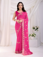 Pink Georgette Saree with Digital print with sequins Work