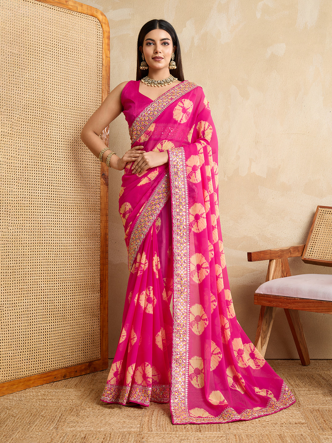Pink Georgette Smart And Beautiful Festive Wear Saree