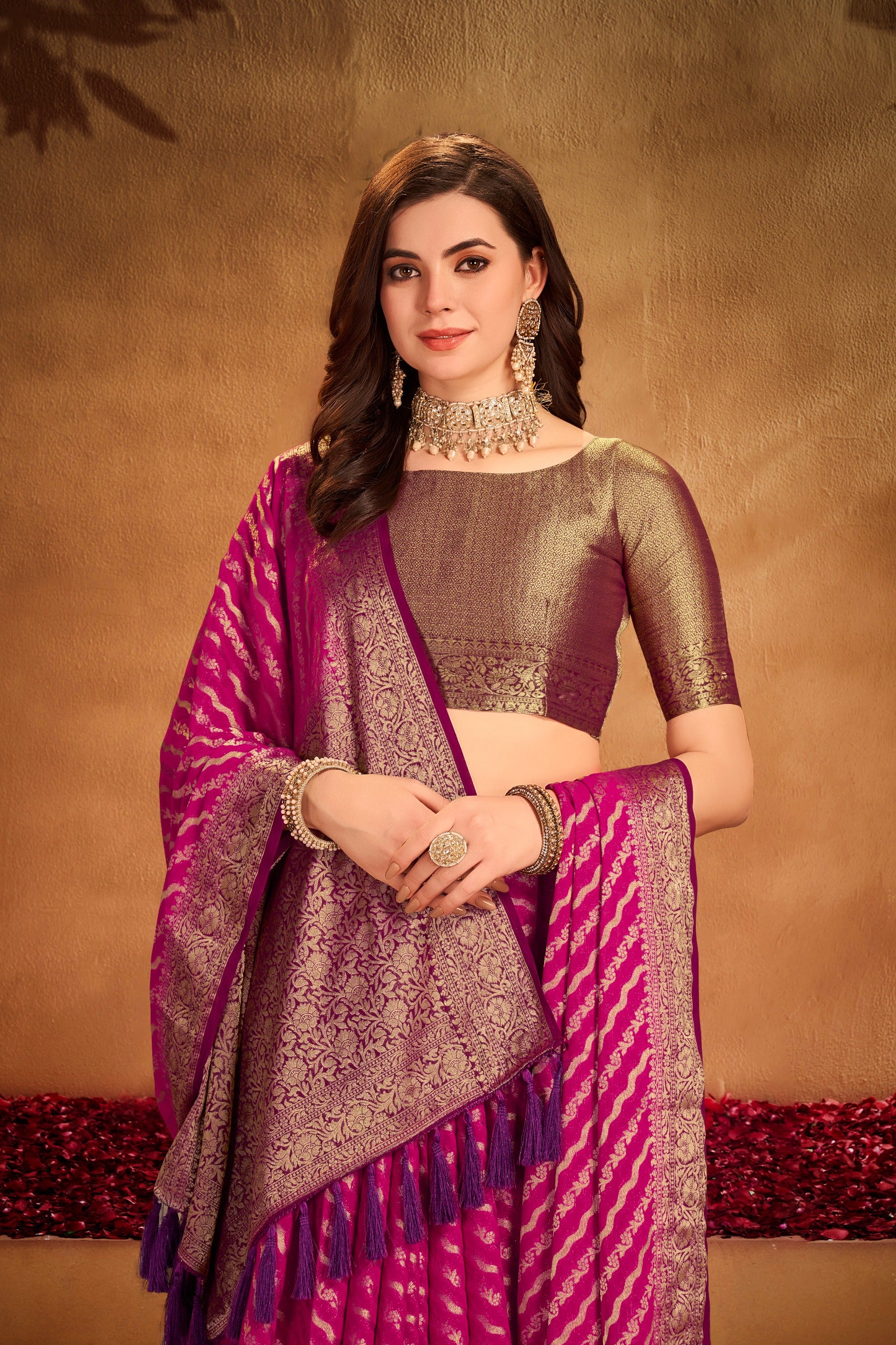 Pink Georgette Woven Designer Saree