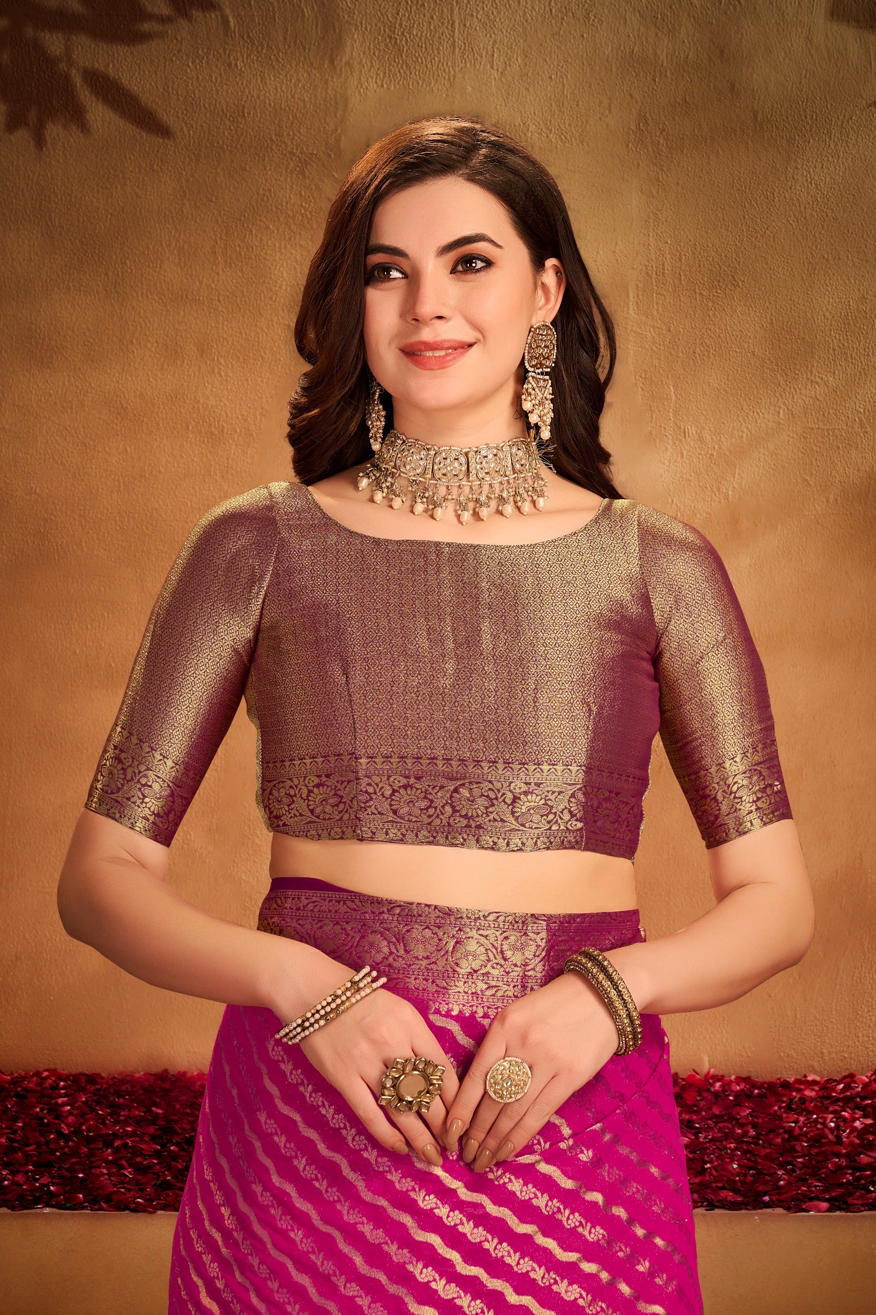 Pink Georgette Woven Designer Saree