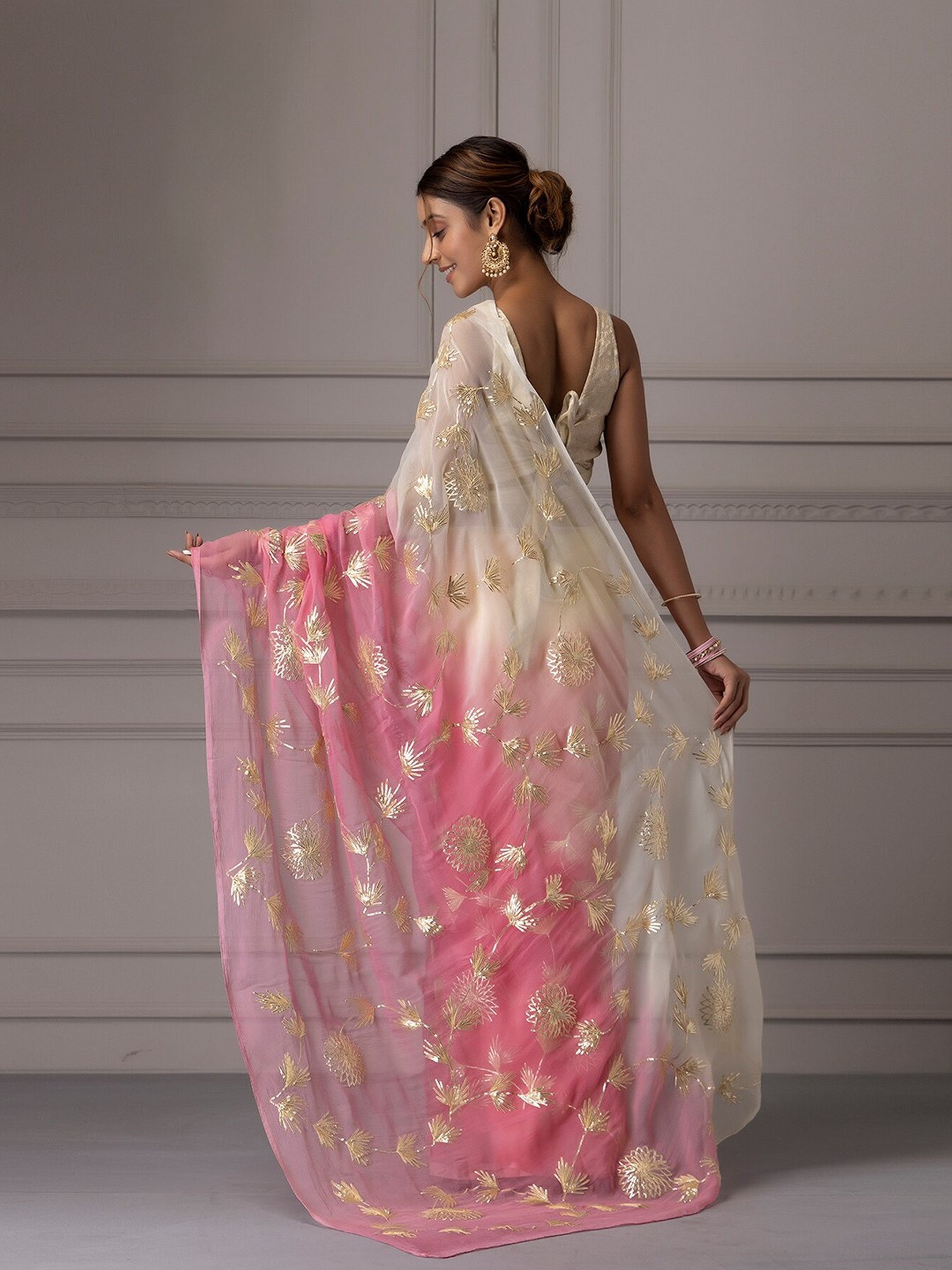 Pink Girlie Organza Designer Gota Patti Work Traditional Rich Saree