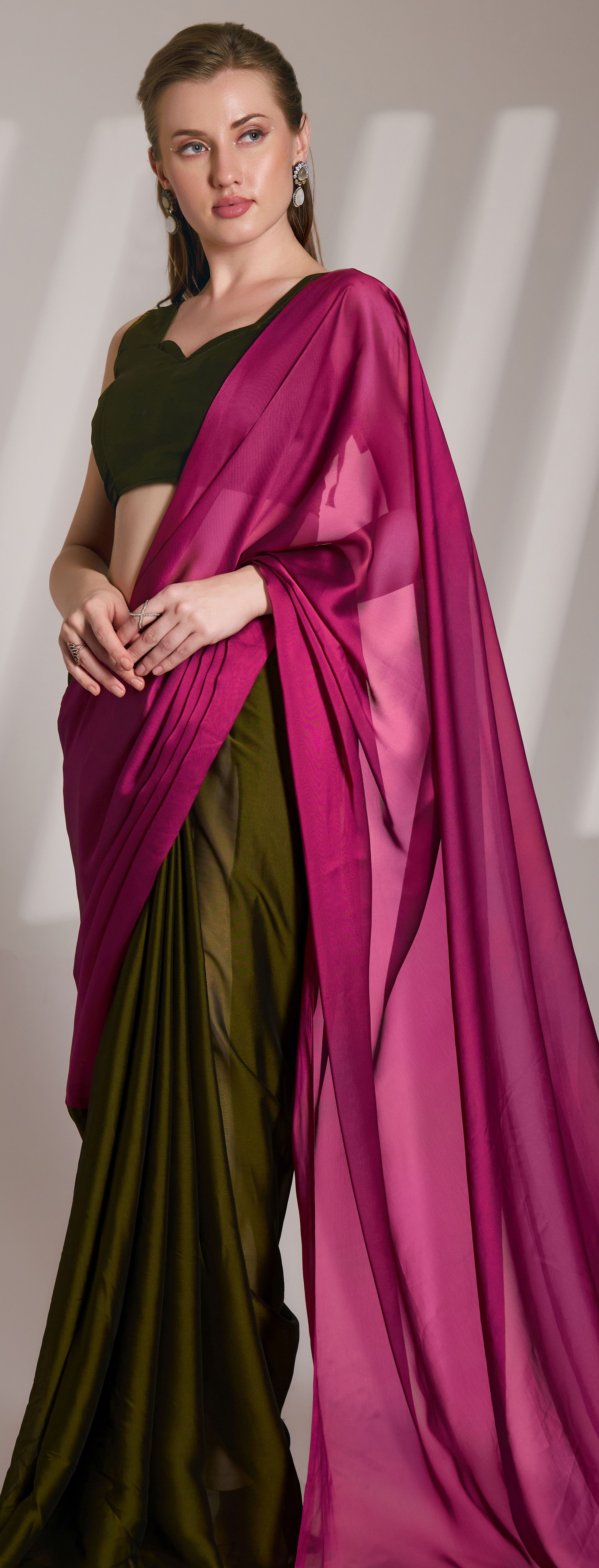 Pink Glamorous Bollywood Style Solid Fancy Designer Satin Rangoli Saree