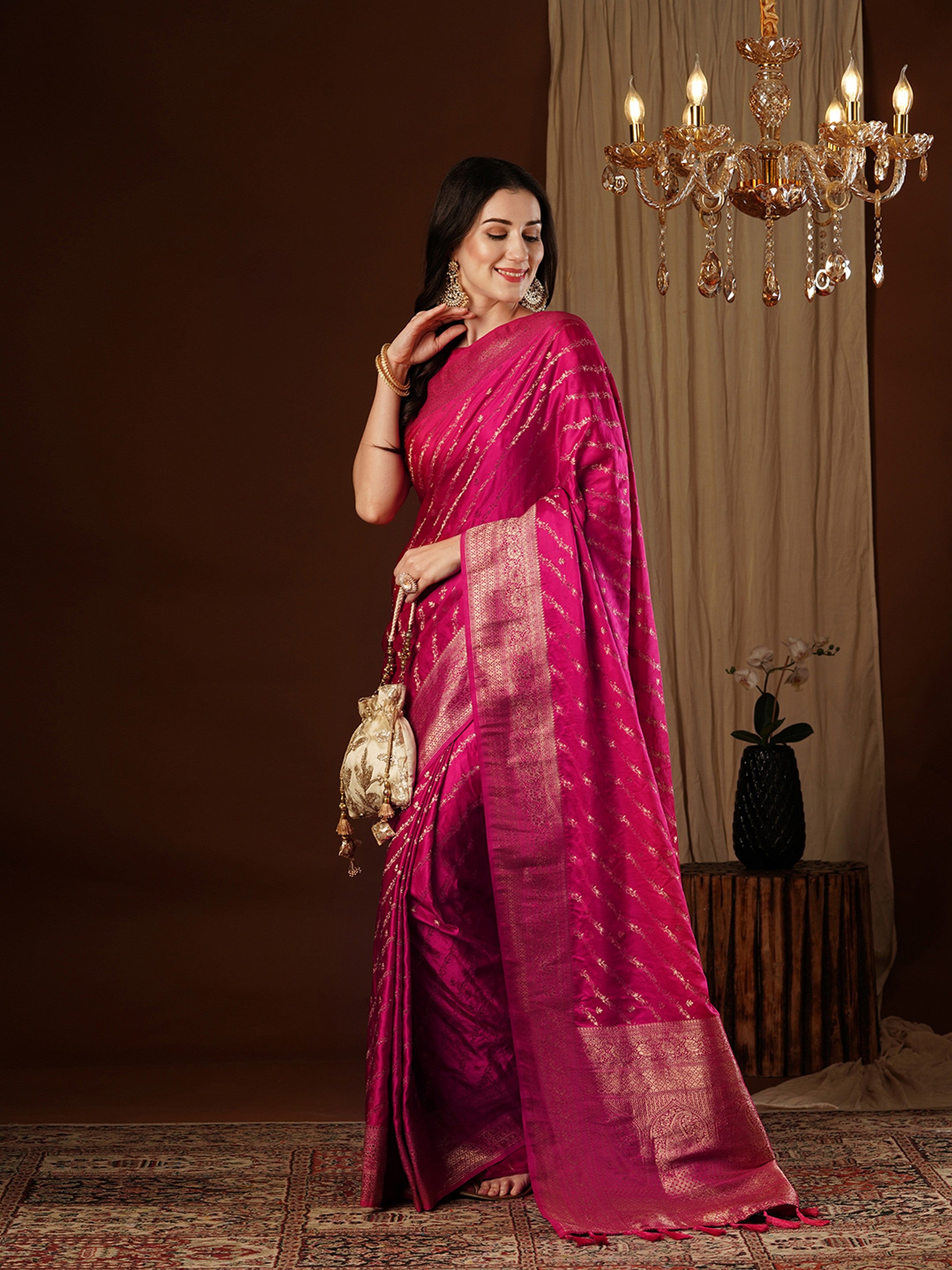Pink Glamorous Jacquard Designer Satin Silk Saree