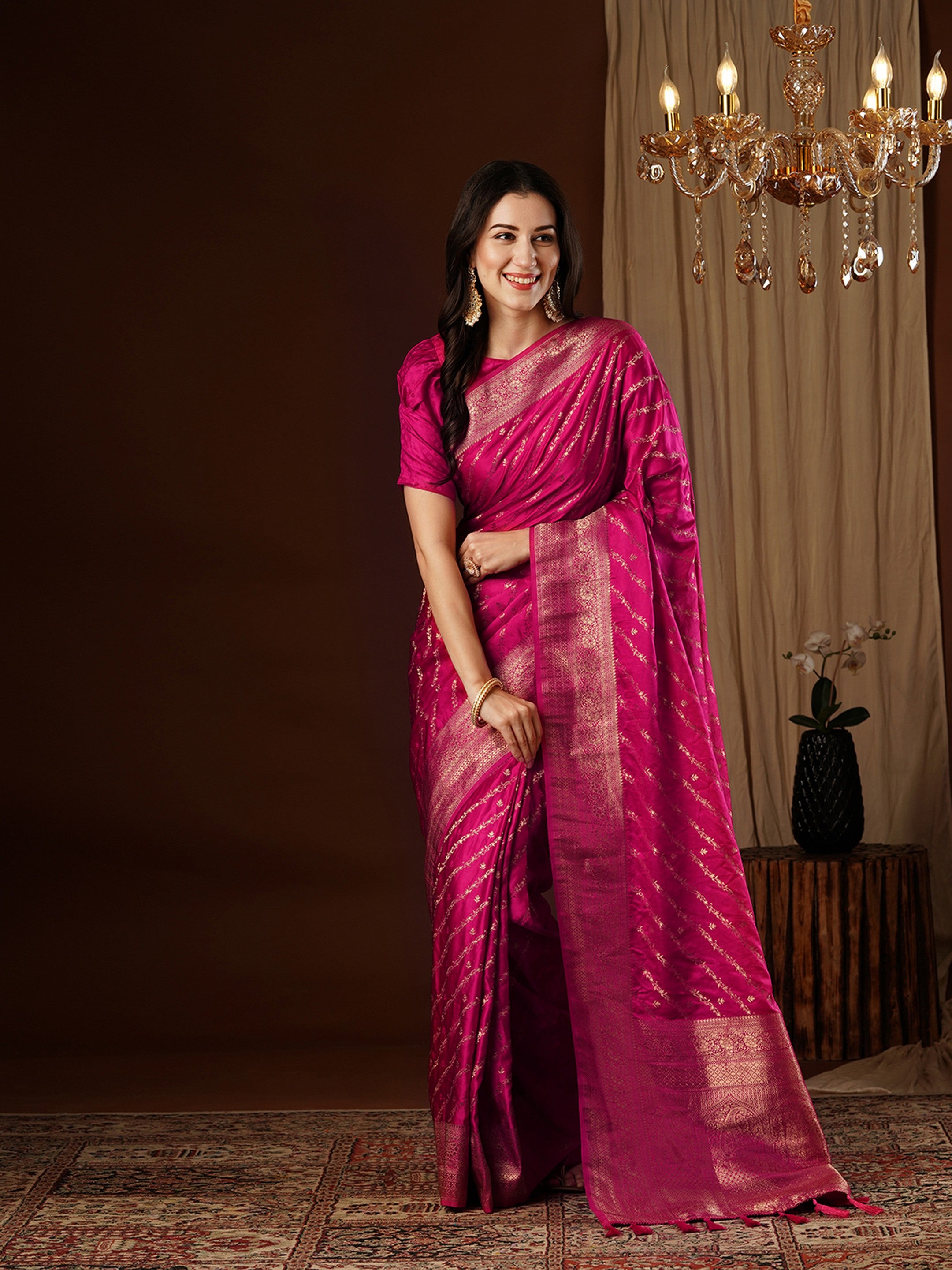 Pink Glamorous Jacquard Designer Satin Silk Saree