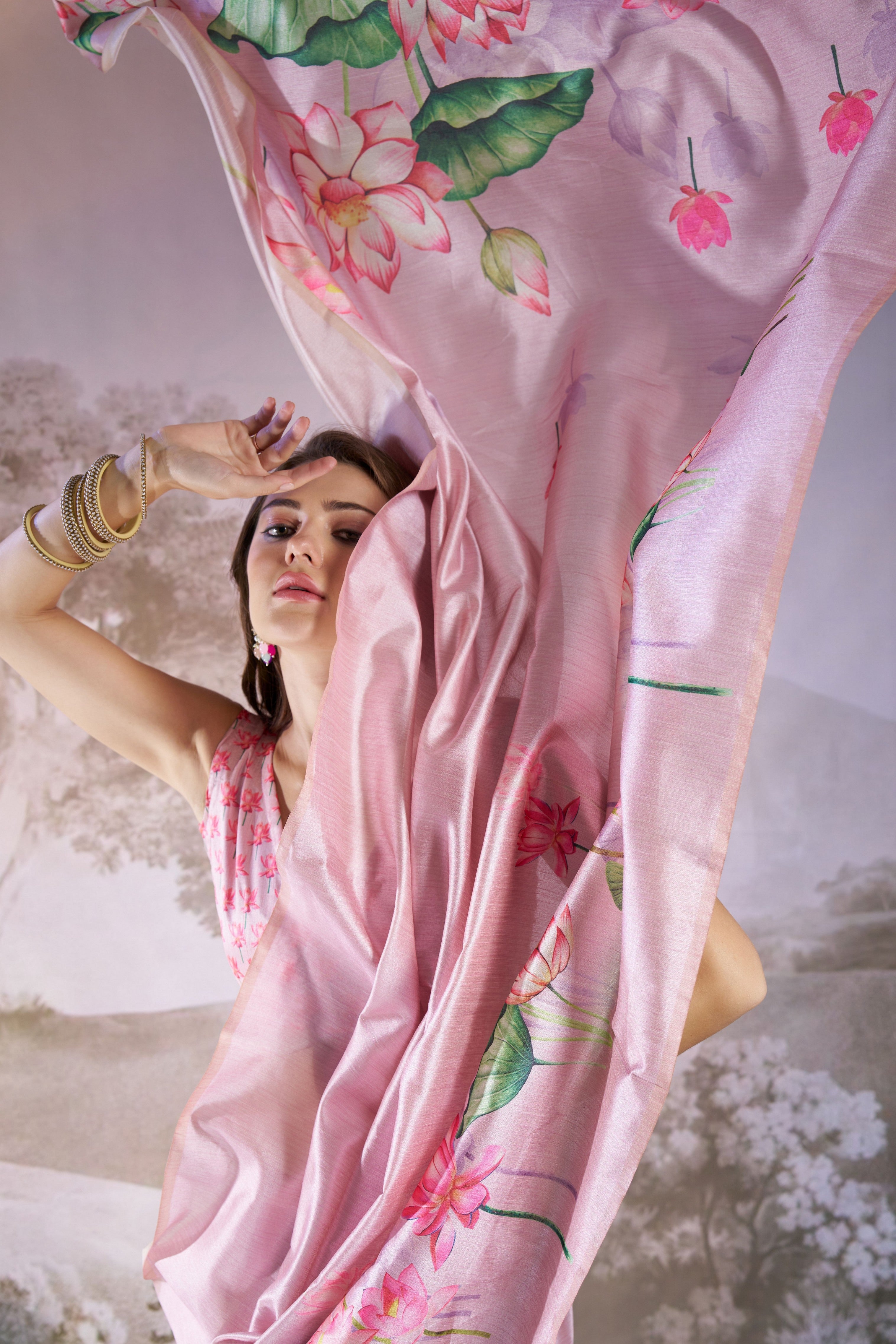 Pink Glamorous Partywear Linen Bollywood Saree