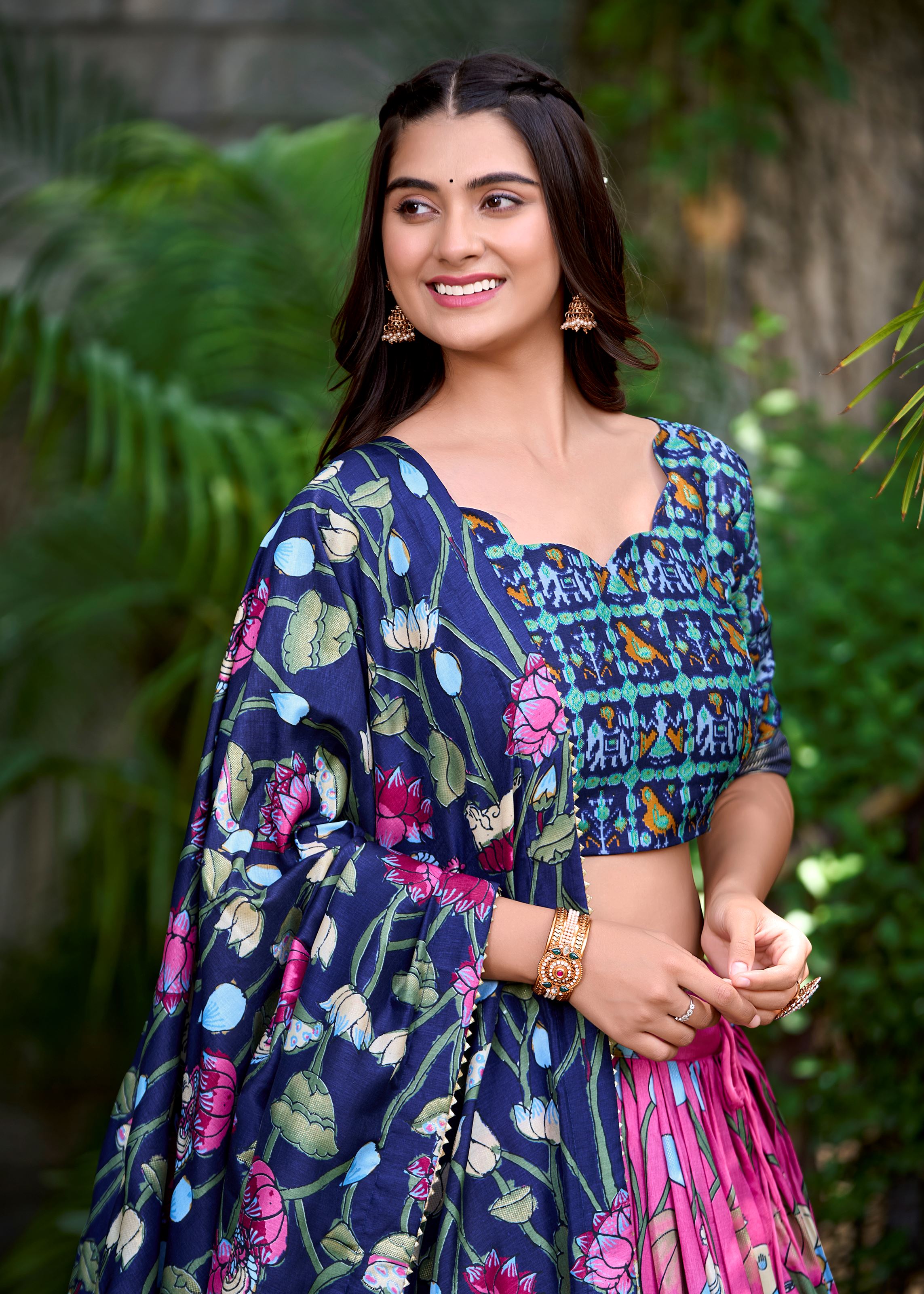 Pink Grace Tussar Silk Patola Print Lehenga