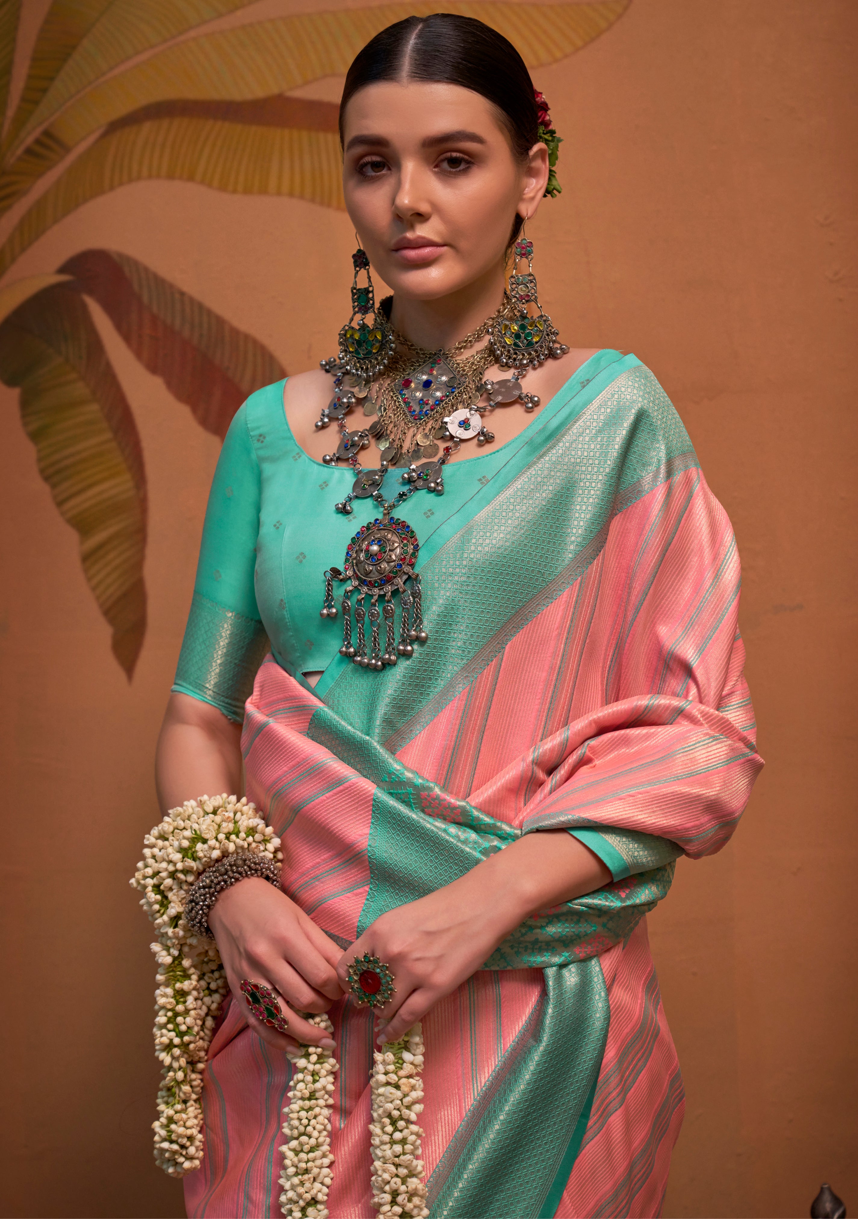 Pink Handloom Silk Saree With  Jacquard Woven Work