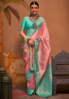 Pink Handloom Silk Saree With  Jacquard Woven Work