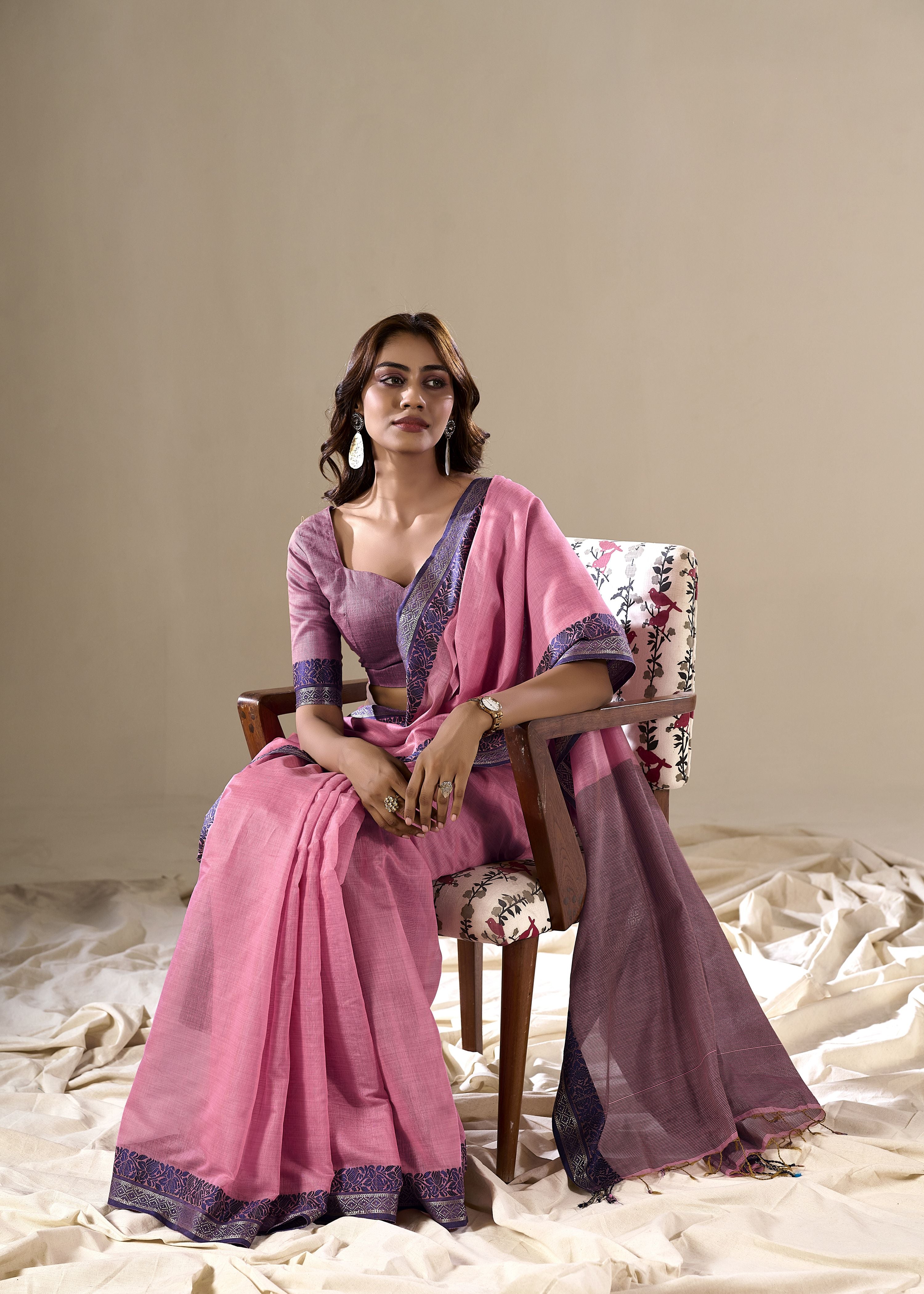 Pink Handloom Silk Woven Pallu Border Designer Ethnic Traditional Saree