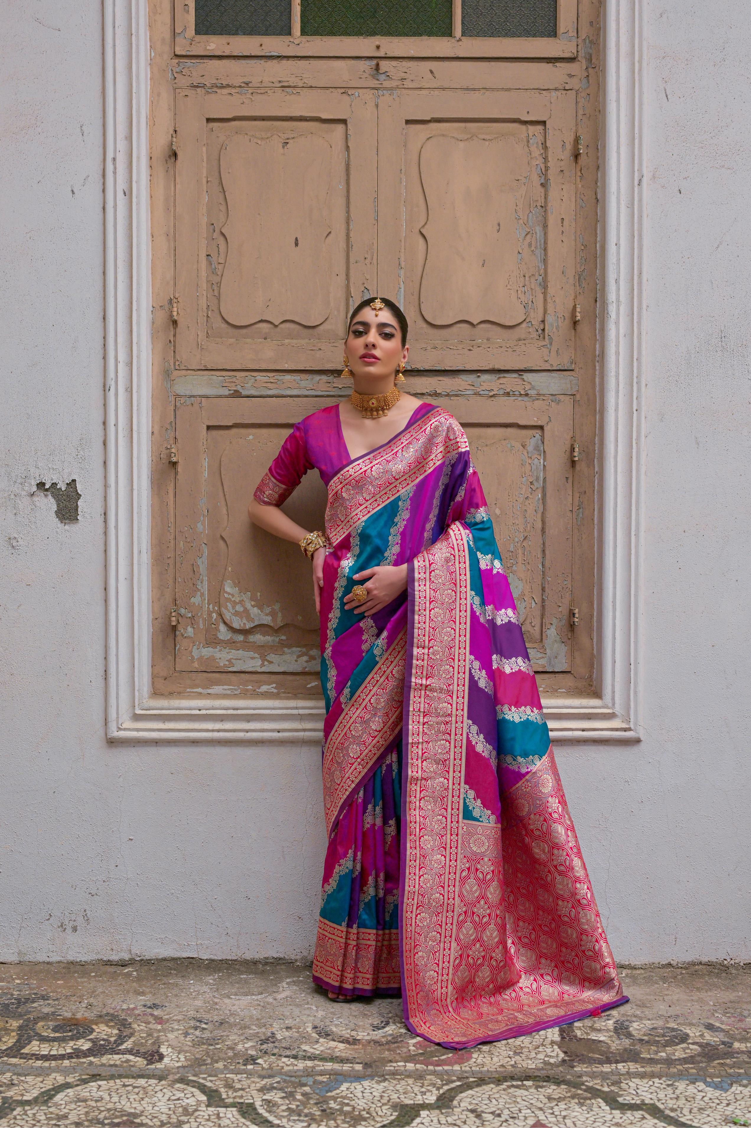 Pink Handloom Woven Kadwa Style Designer Banarasi Silk Saree