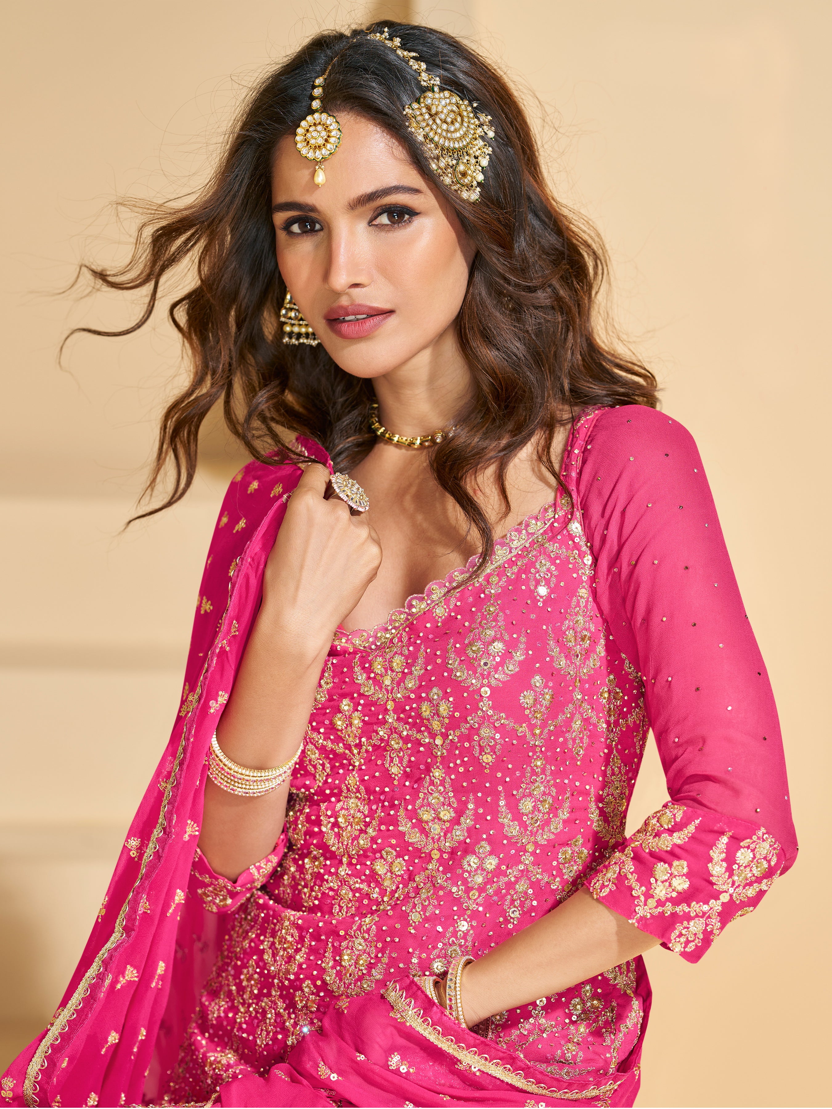 Pink Heavy Designer Suit With Heavy Embroidery Work