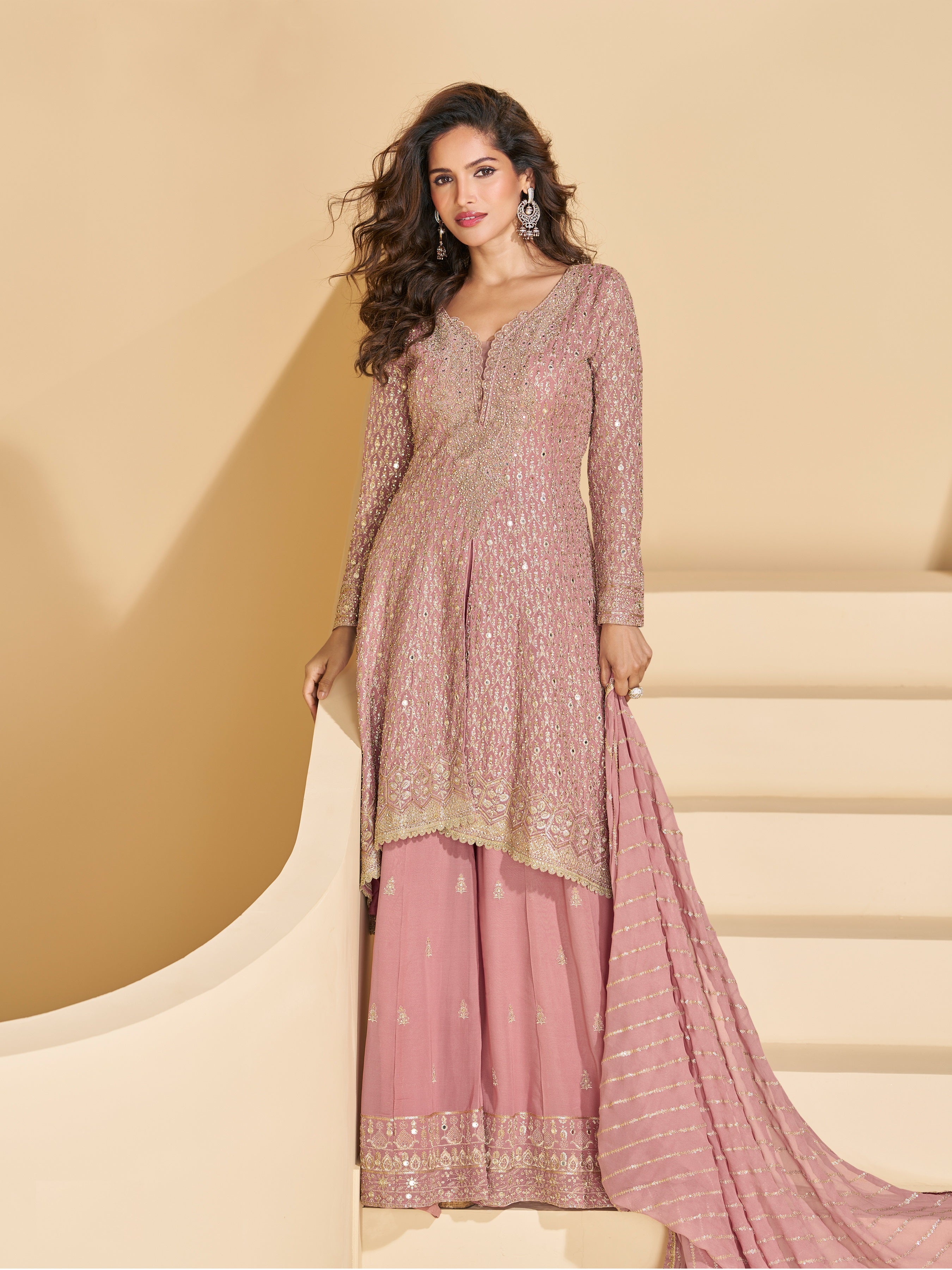 Pink Heavy Designer Suit With Heavy Embroidery Work