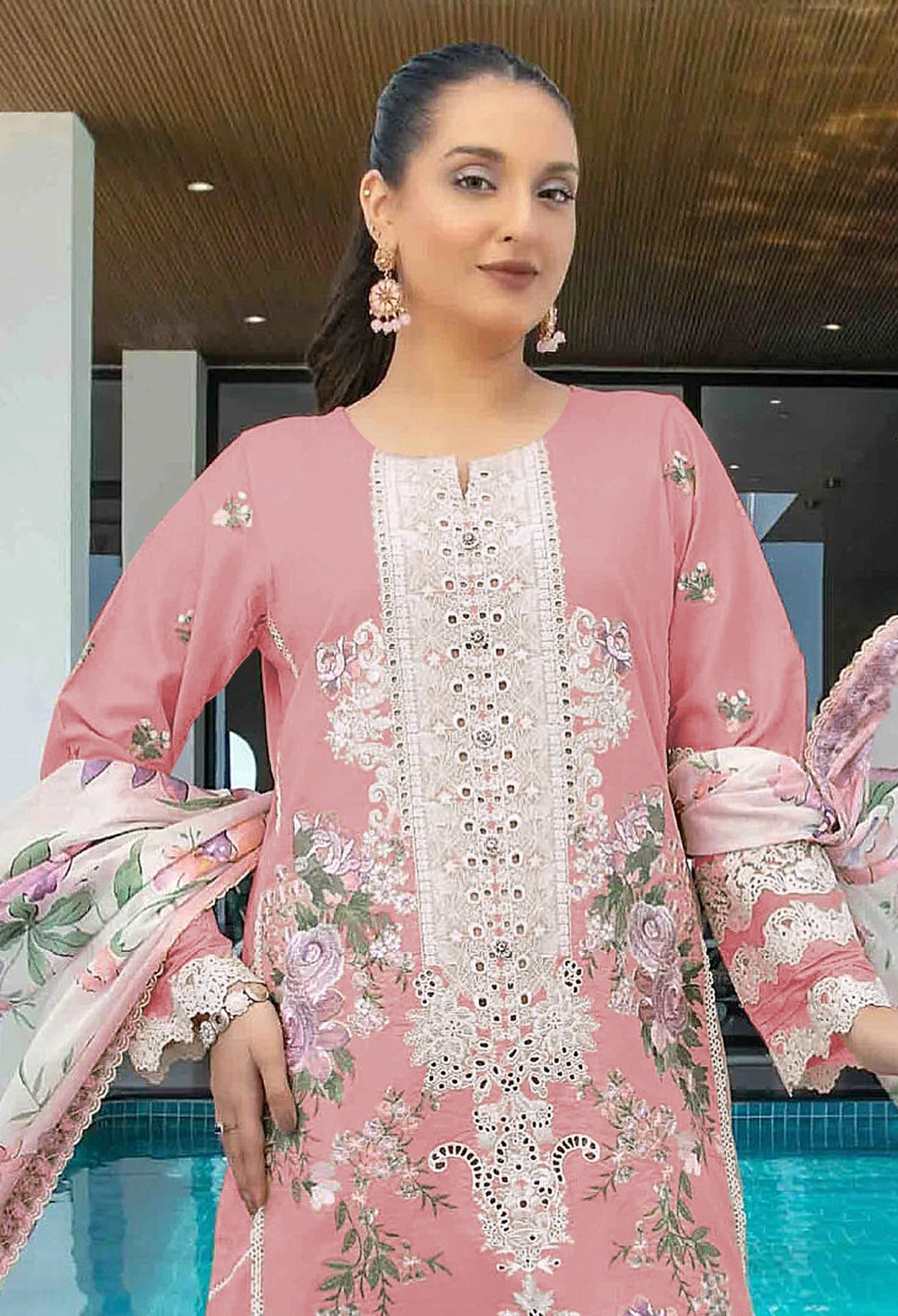 Pink Heavy Designer Suit With Heavy Embroidery Work