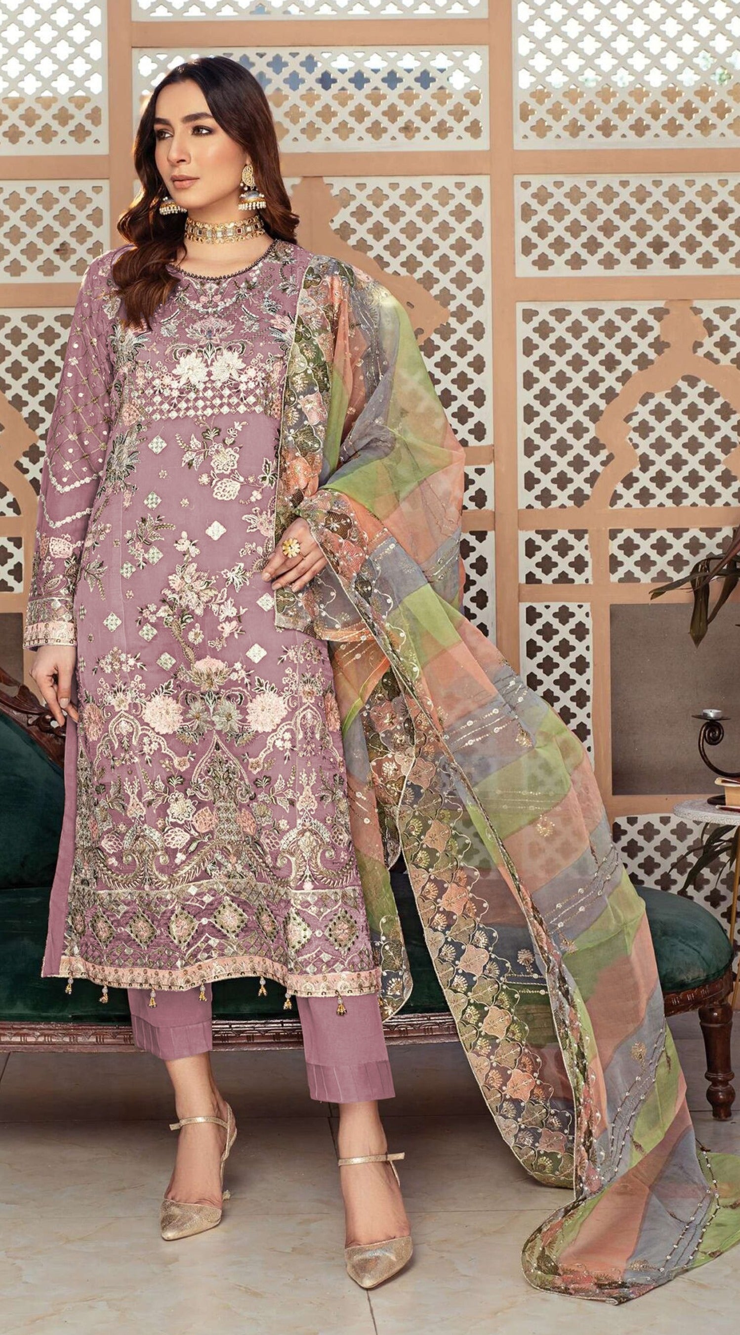 Pink Heavy Designer Suit With Heavy Embroidery Work