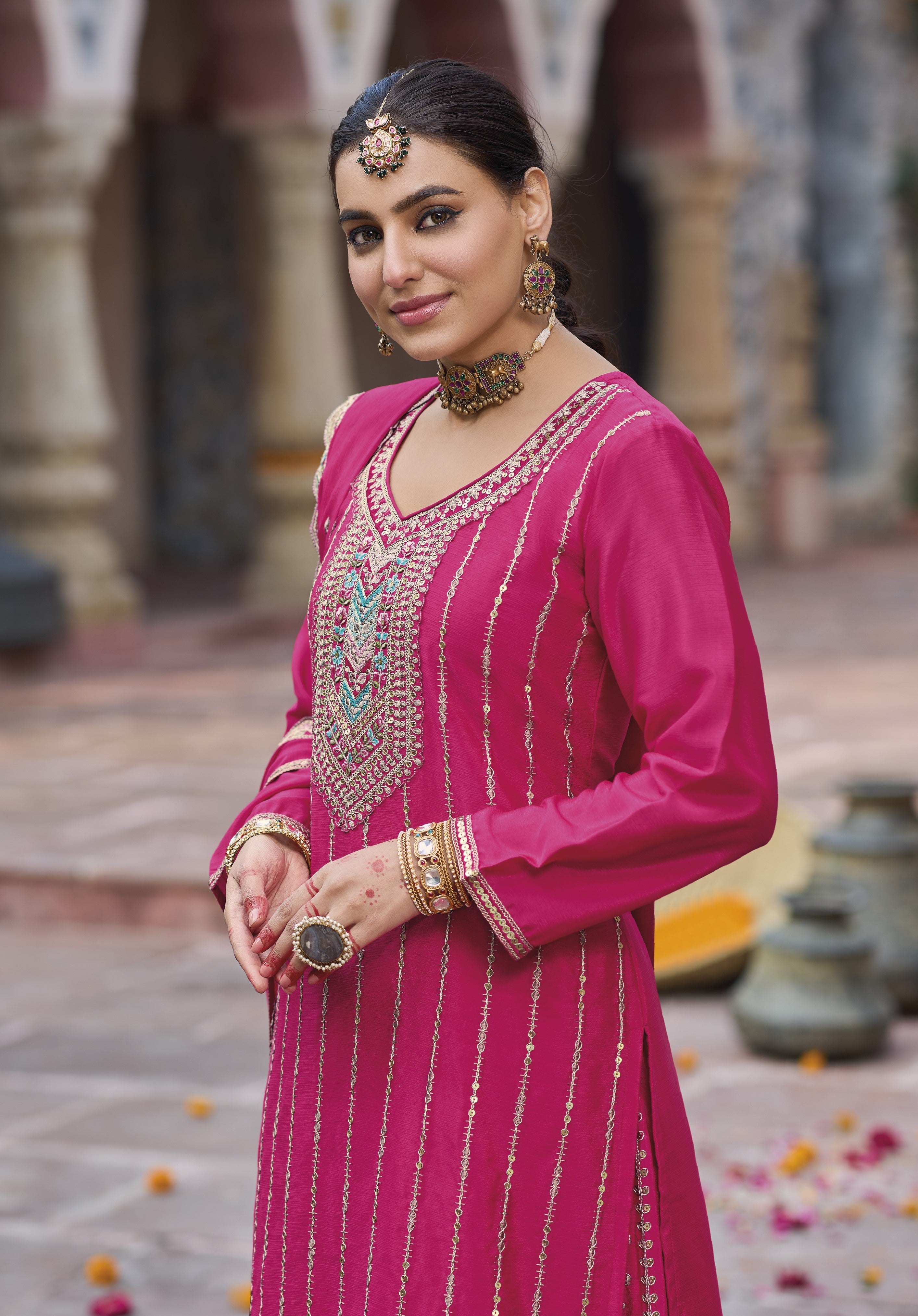 Pink Heavy Designer Suit With Heavy Embroidery Work