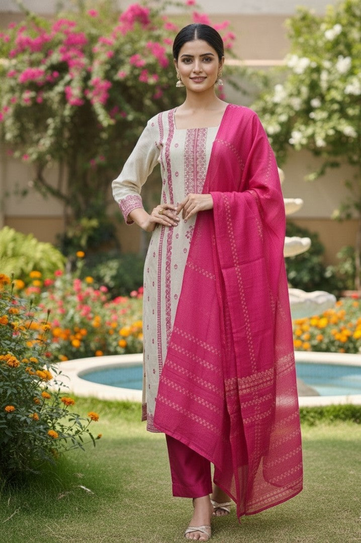 Pink Jacquard Silk Designer Suit Set With Elegant Woven Patterns