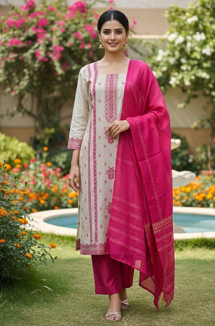 Pink Jacquard Silk Designer Suit Set With Elegant Woven Patterns