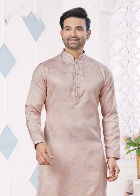 Pink Jacquard Silk Pintex Jacquard Ethnic Festive Kurta Pajama