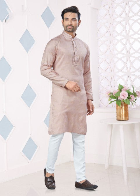 Pink Jacquard Silk Pintex Jacquard Ethnic Festive Kurta Pajama