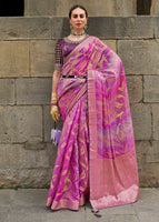 Pink Jacquard Silk Woven Saree With Embroidered Blouse