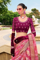 Pink Jacquard Silk Woven Saree With Embroidered Blouse