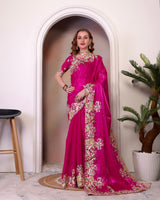 Pink Jimmy Choo Heavy Sequins Work Partywear Saree