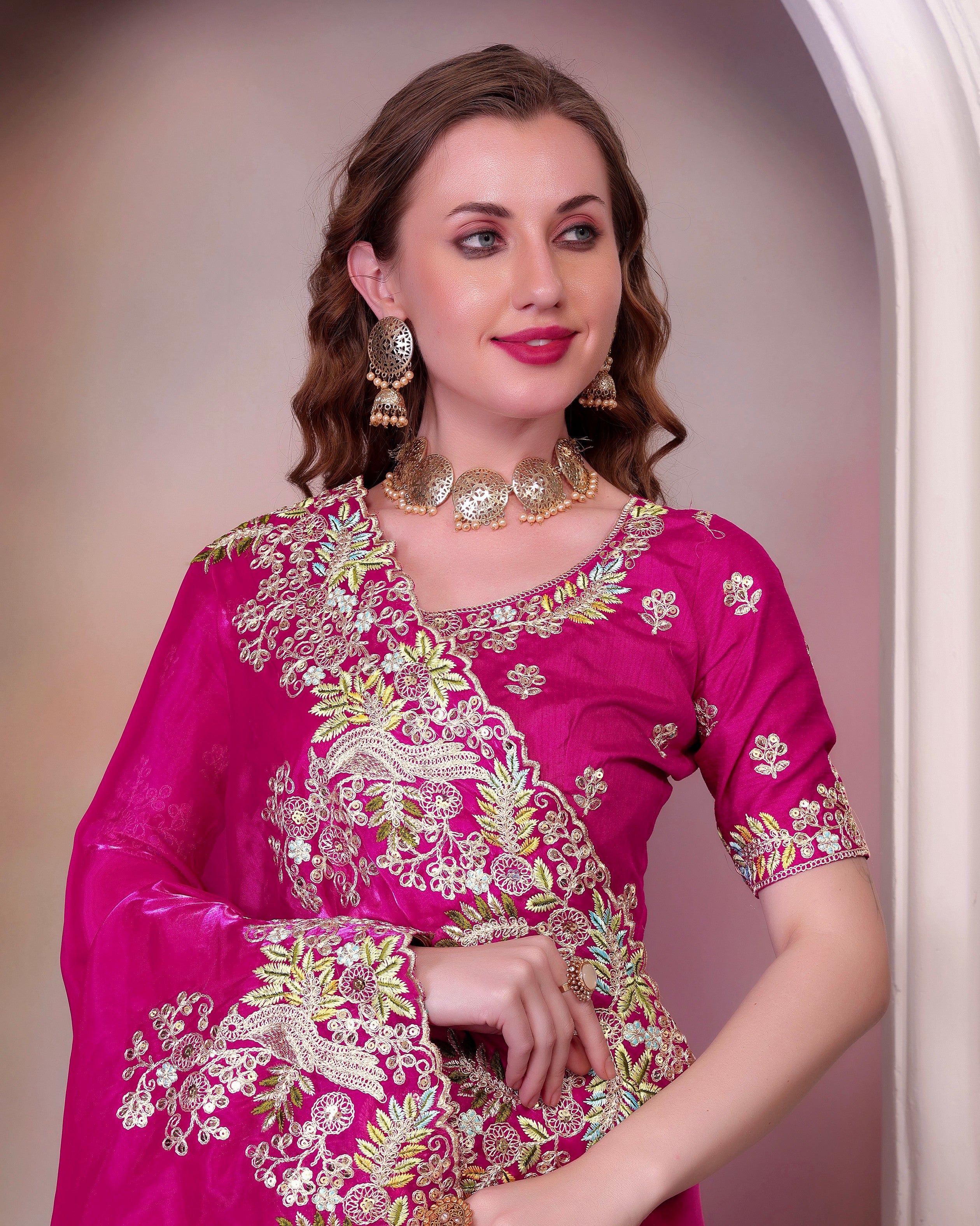 Pink Jimmy Choo Heavy Sequins Work Partywear Saree