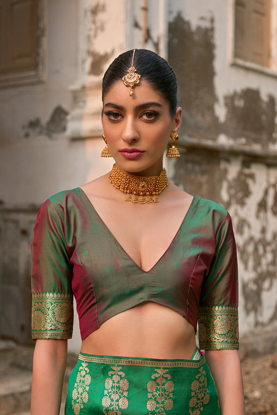 Pink Kanchi Silk Saree with Leaf Design and Contrast Pallu