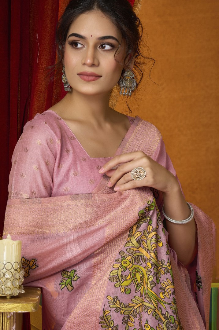 Pink Katha Modal Saree with Elegant Mina Woven Detailing